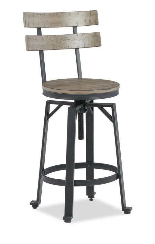 Axel Barstool with Swivel & Adjustable Seat, Slat-Back, Metal – Brown | Tabouret bar Axel en métal avec siège pivotant et réglable, et dossier à lattes – brun