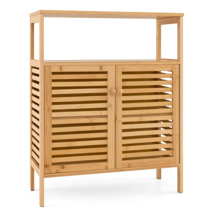 Bamboo Bathroom Floor Storage Cabinet with Shutter Doors