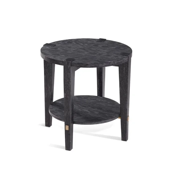 Bassett Mirror Modern Black/White Wax/Gold Bars Whitfield Round End Table