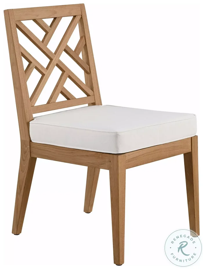 Bayhaven Canvas Natural Fret Back Outdoor Side Chair