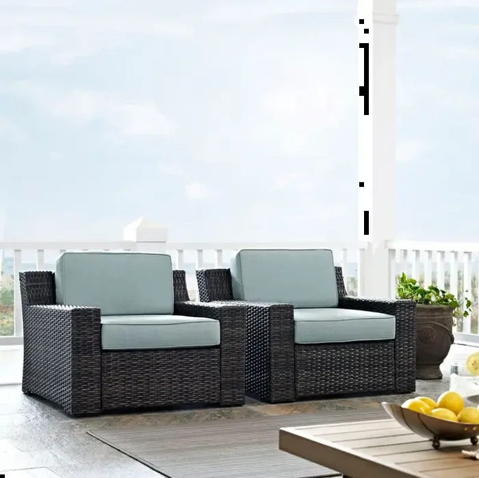 Beaufort Blue Mist and Wicker Patio Armchairs, Set of 2