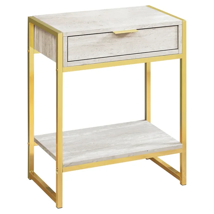 Beige Marble Gold Metal Accent Table|Table d’appoint en métal doré et marbre beige|D90FI261