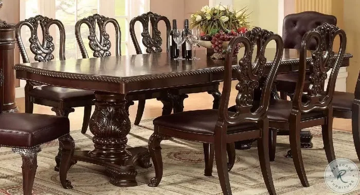 Bellagio Brown Cherry Rectangular Extendable Pedestal Dining Table