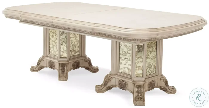 Belle Maison Champagne Double Pedestal Extendable Rectangular Dining Table