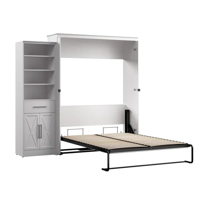Bestar Key West Queen Murphy Bed & Closet Organizer with Drawer & Doors (94 W) – Pure White Oak|Grand lit escamotable Key West de Bestar de 94 po (L) avec organisateur de garde-robe, tiroir et portes – blanc chêne solide