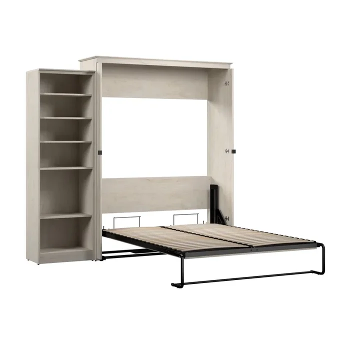 Bestar Key West Queen Murphy Bed with Closet Organizer (94 W) – Linen White Oak|Grand lit escamotable Key West de Bestar de 94 po (L) avec organisateur de garde-robe – blanc chêne lin