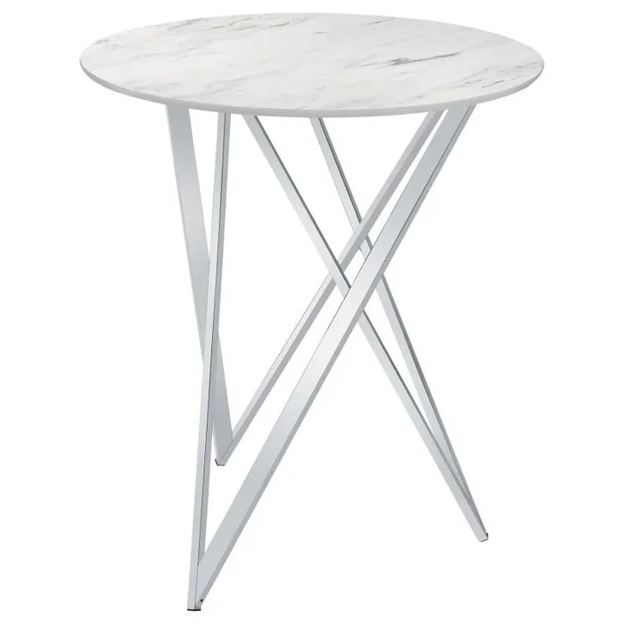 Bexter – Round Faux Marble Bistro Bar Table – Chrome