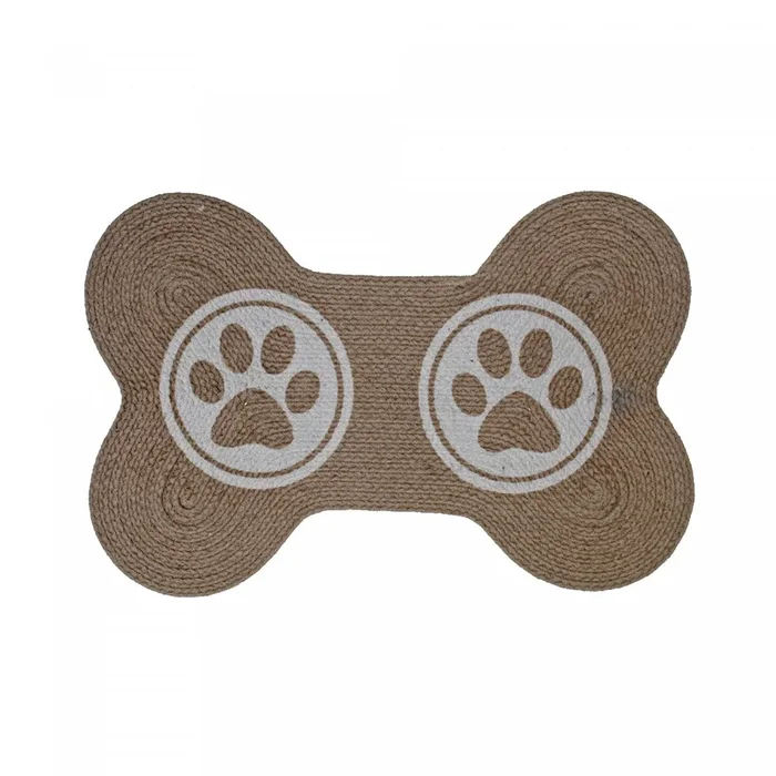 Braided Cotton Bone Shape Pet Mat Double Paw Floormat|Tapis de plancher pour animaux en forme d’os en coton tressé orné de deux empreintes de pattes
