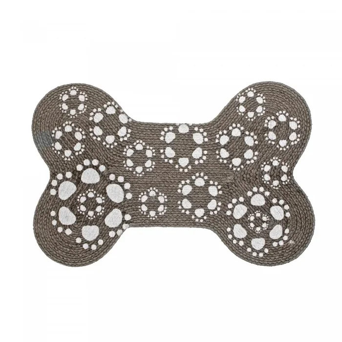 Braided Cotton Bone Shape Pet Mat Grey Paws Floormat|Tapis de plancher pour animaux en forme d’os en coton tressé orné d’empreintes de pattes grises