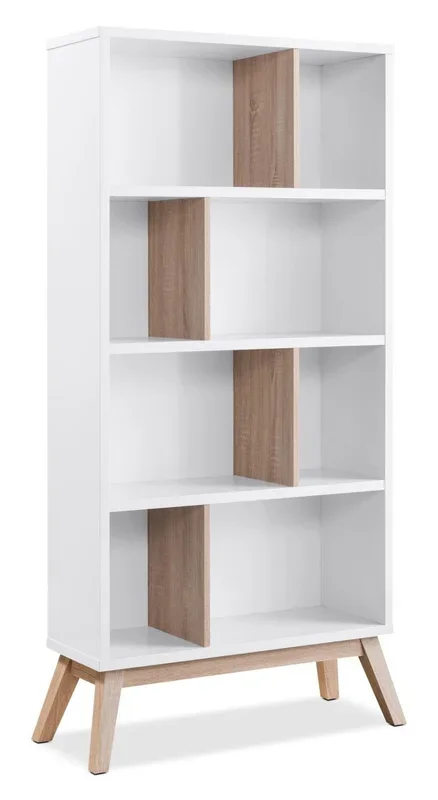 Bremen 32.75″ Bookcase With 4 Staggered Shelves – White and Light Brown |Bibliothèque Bremen de 32,75 po avec 4 tablettes décalées – blanche et brun clair