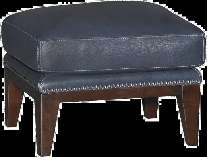 Brewster Cobalt Blue Leather-Match Ottoman