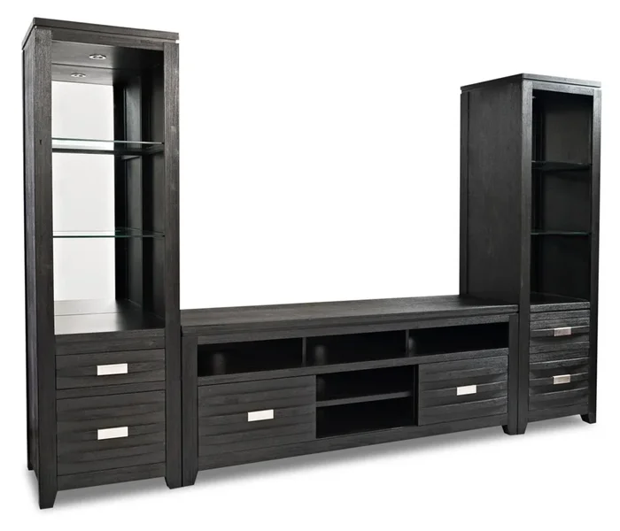 Bronx 114″ 3-Piece Wall Unit Entertainment Centre with Storage & Cable Management for TVs up to 80″- Charcoal|Meuble audio-vidéo mural Bronx 3 pièces de 114 po avec rangement et système de gestion des câbles pour téléviseurs jusqu’à 80 po – anthracite