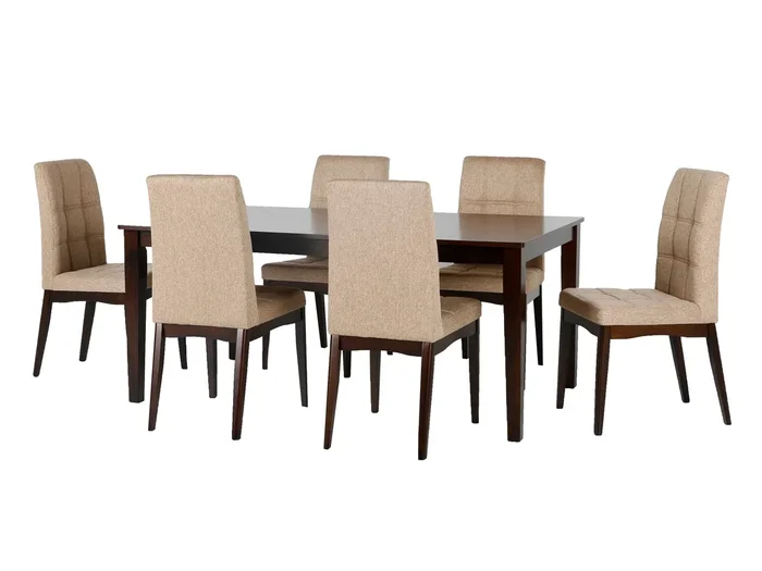 Brown & Beige 7-Piece Modern Dining Set with Upholstered Chairs