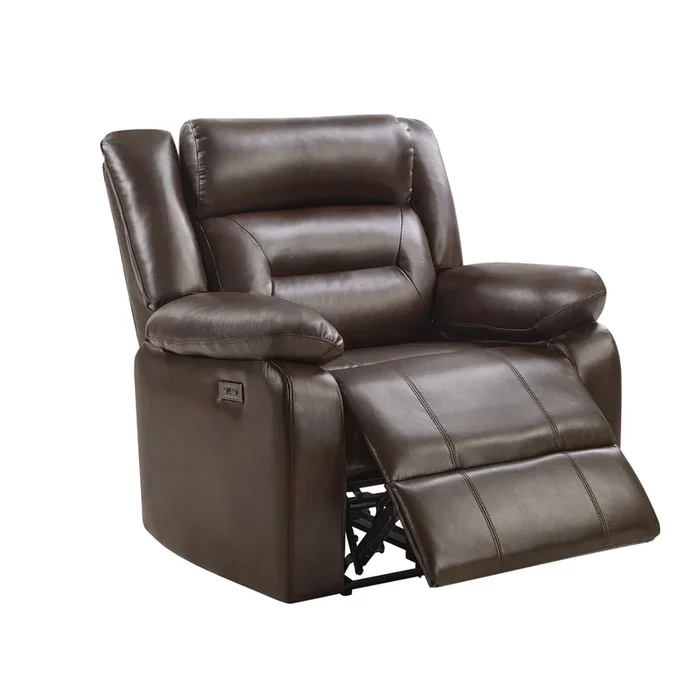 Brown Power Recliner Chair with Pillow Armrests and Plush Backseat