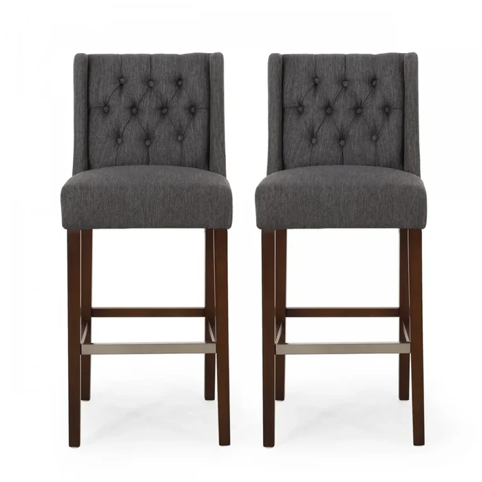Bruce 30.5″ Counter Height Bar Stools Set Of 2 With Metal Legs And Fabric Upholstery – Charcoal Grey | Ensemble De 2 Tabourets De Bar Bruce De 30,5 Po – Hauteur Comptoir – Pattes En Metal Et Tissu Rembourre – Gris Charbon