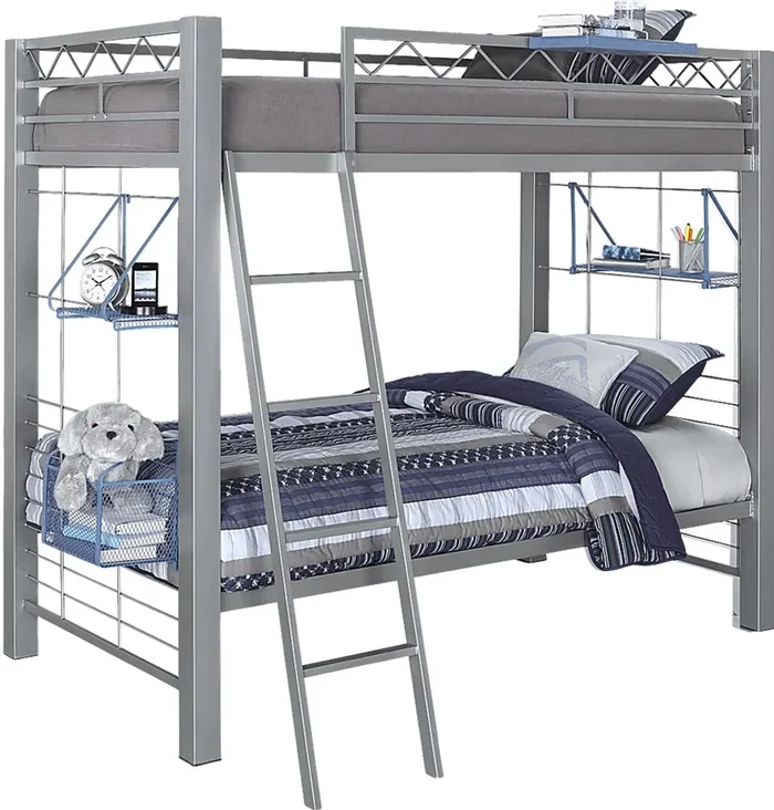 Build-a-Bunk Gray Full/Full Bunk Bed with Blue Accessories
