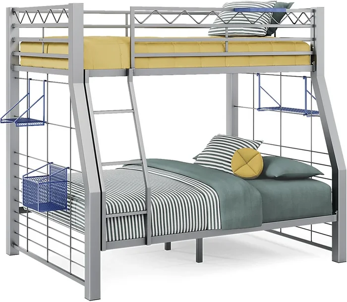 Build-a-Bunk Gray Twin/Full Bunk Bed with Blue Accessories
