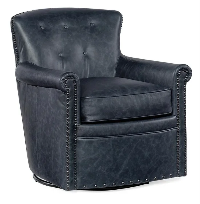 Byrne Ocean “Quick Ship” Leather Button Back Swivel Accent Chair