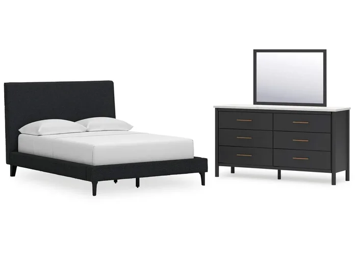 Cadmori Full Upholstered Bed with Mirrored Dresser