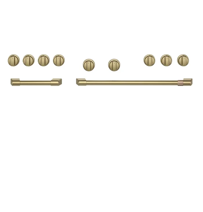 Café 48″ Brushed Brass Handle and Knob Kit for Pro Range and Rangetop – CXPR8HKPTCG|Trousse de poignées et de boutons Café laiton brossé de 48 po pour cuisinière et surface de cuisson professionnelles – CXPR8HKPTCG