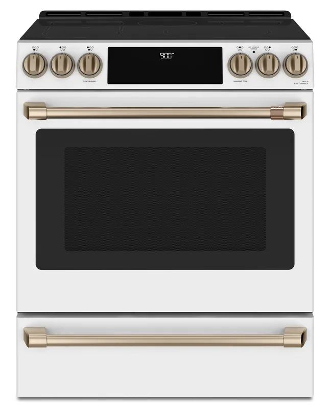Cafe 5.7 Cu. Ft. Smart Induction Range with True European Convection and Self Clean Racks – Matte Wh… | Cuisinière intelligente à induction Café de 5,7 pi³ avec convection européenne véritable et grilles …