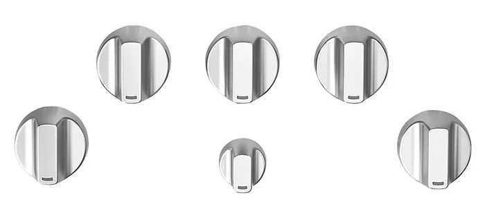 Café 5-Piece Gas Cooktop Brushed Stainless Steel Knobs – CXCG1K0PMSS|Boutons acier inoxydable brossé pour surface de cuisson à gaz 5 pièces Café – CXCG1K0PMSS|CXCG1KSS
