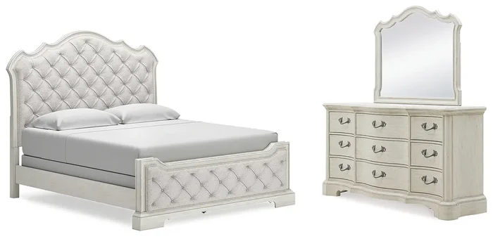 California King Upholstered Bed, Dresser And Mirror