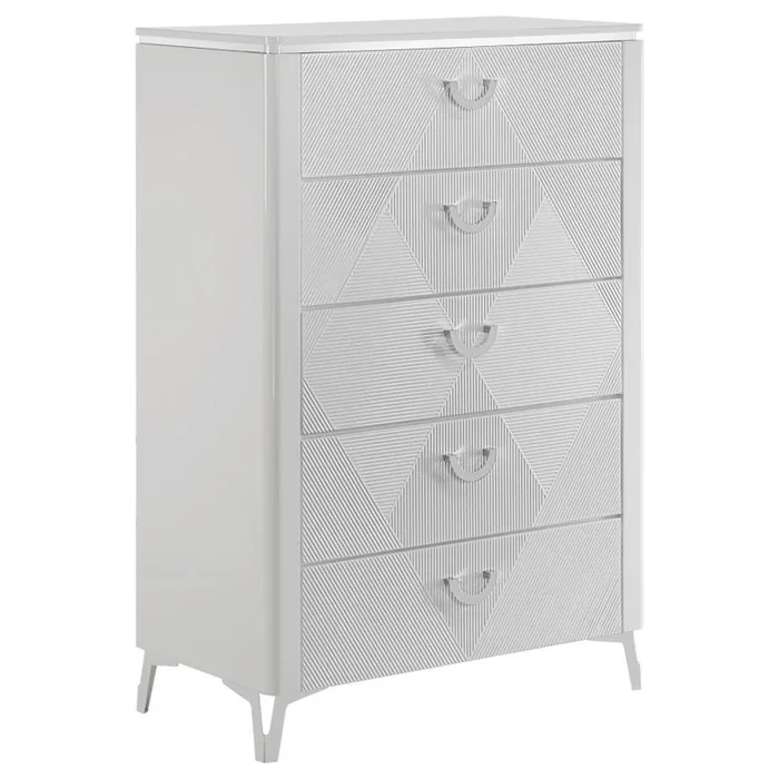 Cassia – 5-Drawer Bedroom Chest Of Drawers – White High Gloss