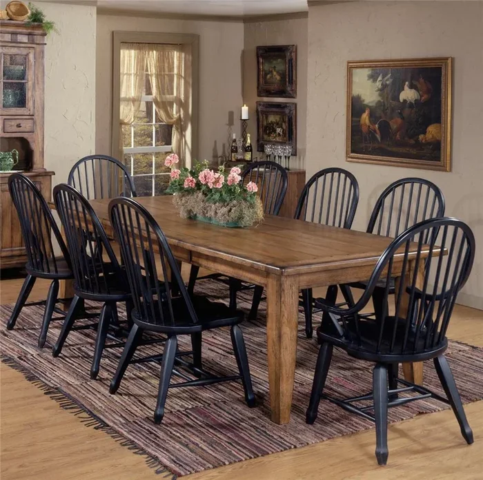 Casual 9-Piece Leg Table & Bowback Chair Set