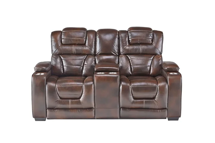 Casual Power Headrest Reclining Console Loveseat