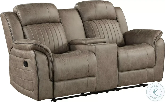 Centeroak Sandy Brown Double Reclining Loveseat With Center Console