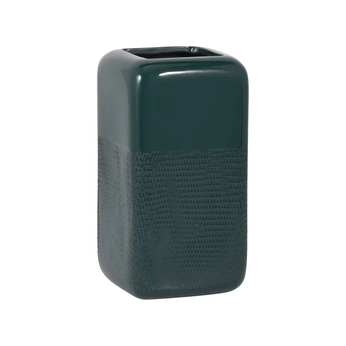Ceramic 10″ Squared Groove Vase – Forest Green|Vase carré rainuré de 10 po en céramique – vert forêt