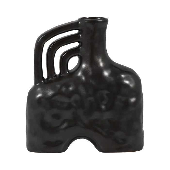 Ceramic 8″ Metallic Triple Handle Vase – Black|Vase de 8 po en céramique à effet métallique avec poignée triple – noir