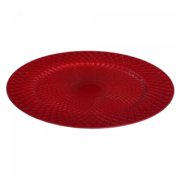 Charger Plate Dotted Diamond Red 13″ – Set of 6 Dinnerware|Assiette de présentation de 13 po rouge à motifs de pois et de diamant – ensemble de 6