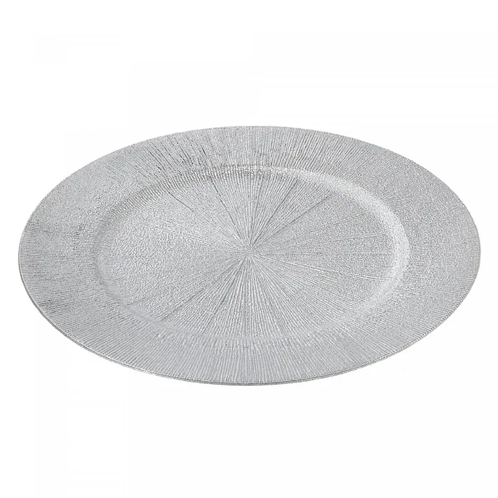 Charger Plate Sand script Silver 13″ – Set of 6 Dinnerware|Assiette de présentation de 13 po argentée à motif de dessin dans le sable – ensemble de 6