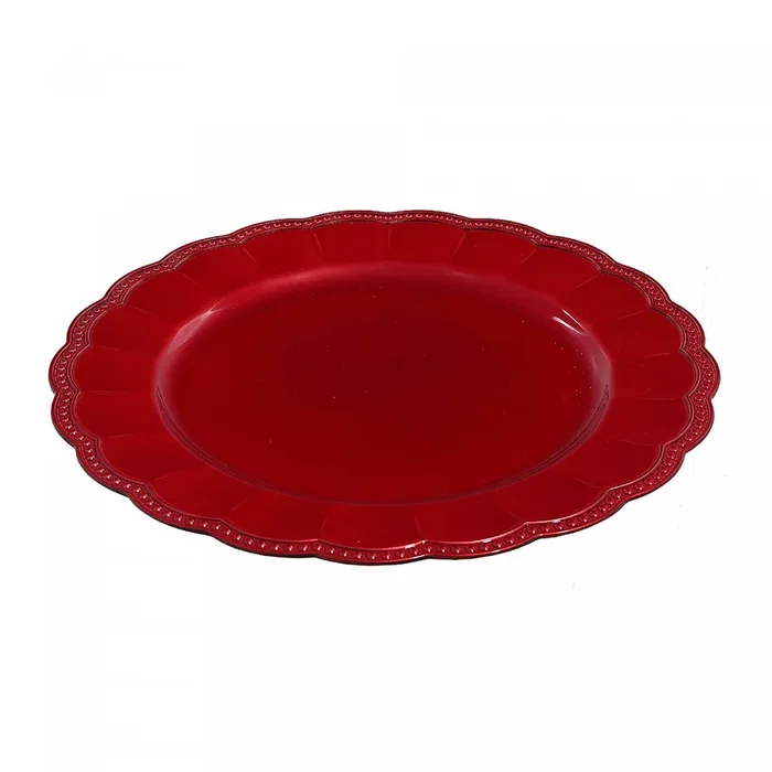 Charger Plate Scallop Edge Red 13″ – Set of 6 Dinnerware|Assiette de présentation de 13 po rouge à bordure festonnée – ensemble de 6