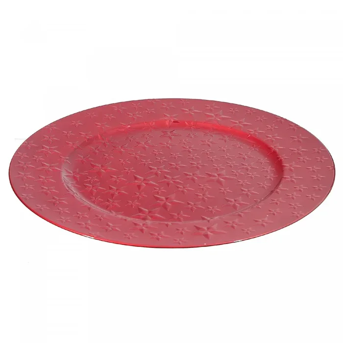 Charger Plate Stars Red 13″ – Set of 6 Dinnerware|Assiette de présentation de 13 po rouge ornée d’étoiles – ensemble de 6