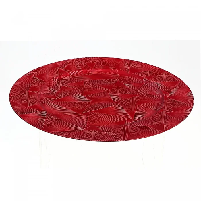 Charger Plate Trinity Red 13″ – Set of 6 Dinnerware|Assiette de présentation de 13 po rouge ornée de triangles – ensemble de 6