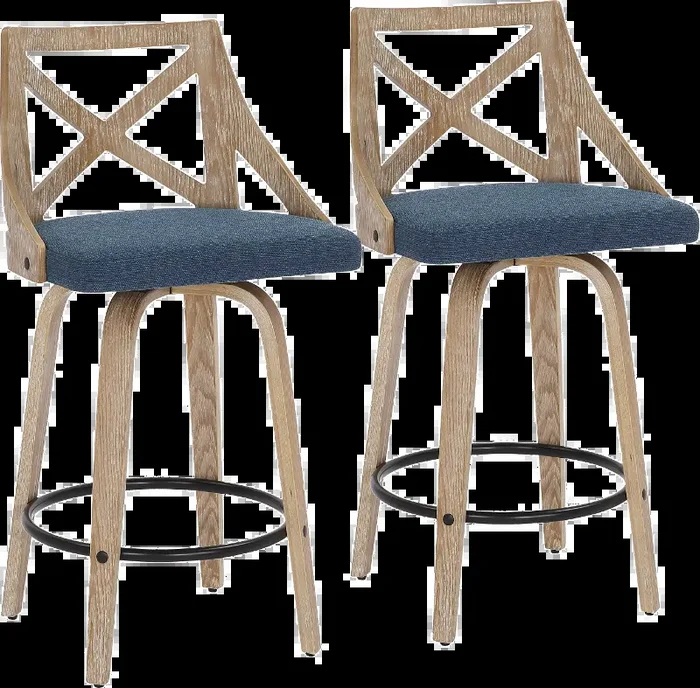 Charlotte Blue & White-Washed Wood Counter Stool, Set of 2