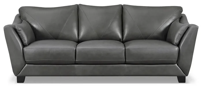 Chateau d’Ax Lusso 92″ 100% Genuine Leather Sofa with Wood Legs – Charcoal Grey | Sofa Lusso de Château d’Ax de 92 po en cuir véritable à 100 % avec pattes en bois – gris anthracite