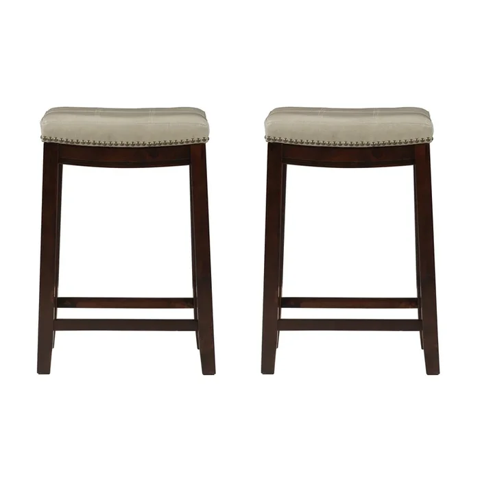 Claridge Beige Faux Leather Backless Counter-Height Stool – Set of 2|Tabouret Claridge de hauteur comptoir en similicuir beige et sans dossier – ensemble de 2