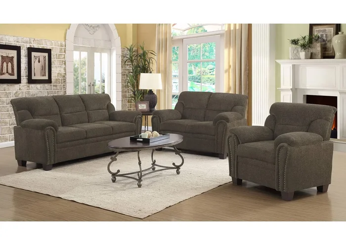 Clementine 3-piece Upholstered Padded Arm Sofa Set Brown