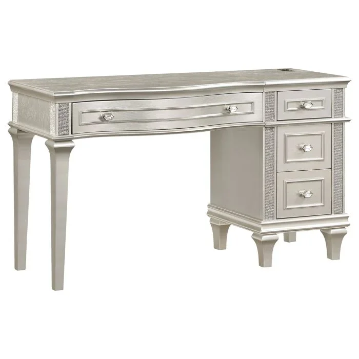 Coaster Evangeline 4-Drawer Vanity Desk Makeup Table Silver Oak