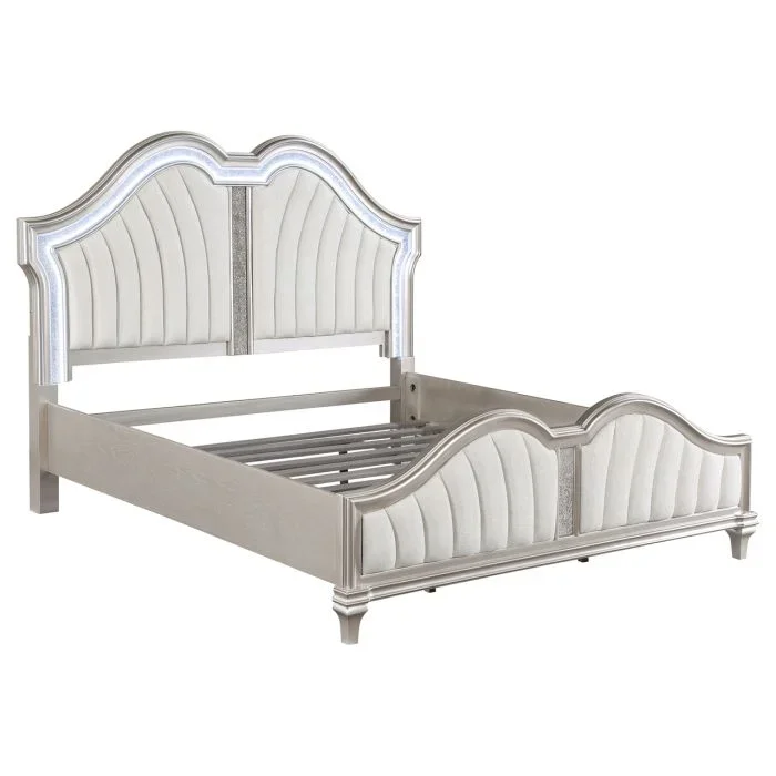 Coaster Evangeline Wood Queen Led Panel Bed Silver Oak