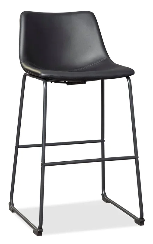 Cole Barstool with Vegan Leather Fabric, Metal – Black | Tabouret bar Cole en tissu de cuir végétalien et en métal – noir