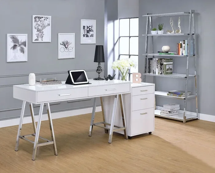 Coleen Sawhorse Base Home Office Set (White)