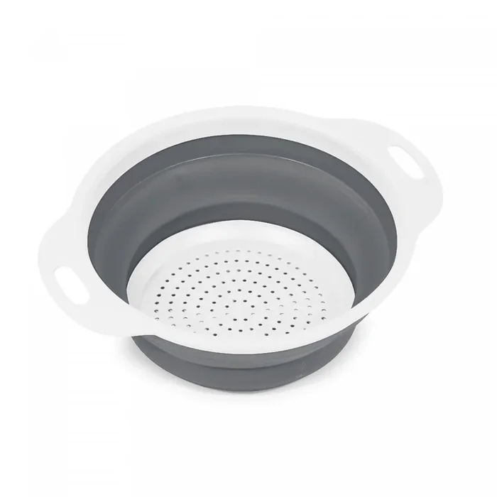 Collapsible Colander Small White/Grey – Set of 2 Cookware|Petite passoire pliable blanche et grise – ensemble de 2 ustensiles de cuisine