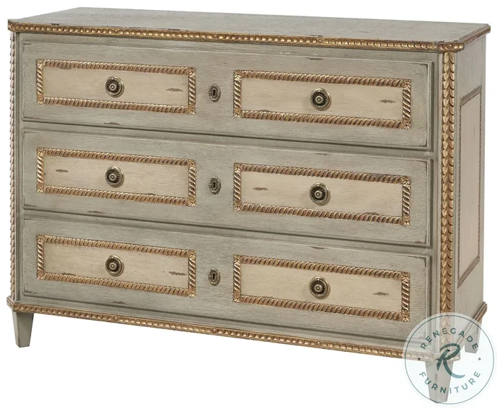 Corbett Aged Sage Green And Antique Cream 3 Drawer Chest