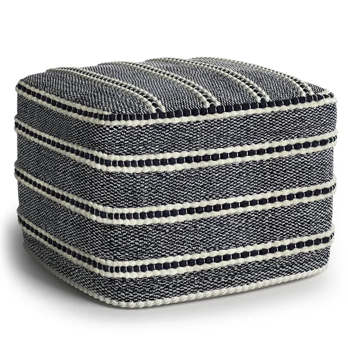 Corrie – Square Woven Outdoor / Indoor Pouf – Navy / White