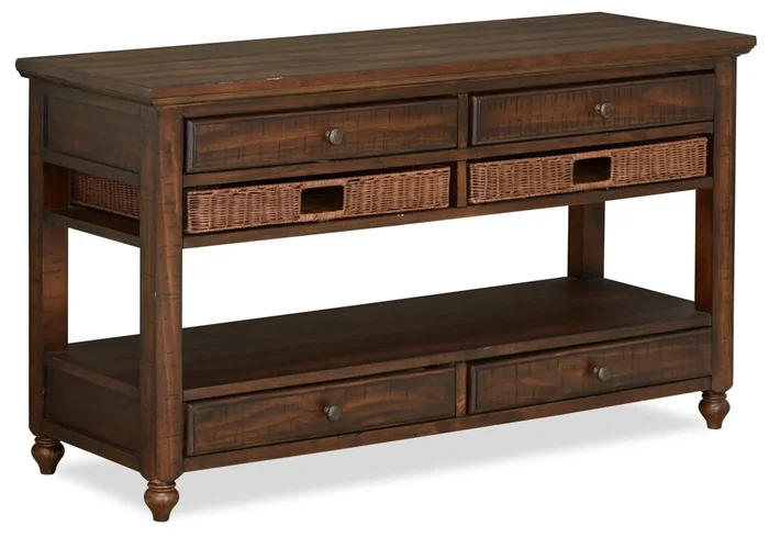Cottage Lane 50″ Rustic Sofa Table with Storage and Shelf – Dark Brown Wood|Table de salon rustique Cottage Lane de 50 po avec rangement et tablette – bois brun foncé